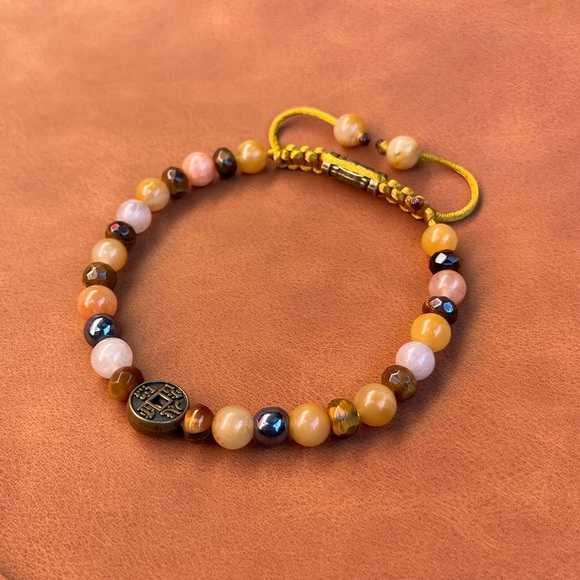 Unisex Handmade beaded bracelet good fortune semi precious stones
